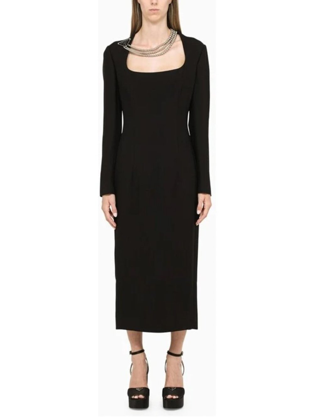 Prada Chain Embellished Cady Midi Dress Black Size IT 40 US 4 NEW NWT